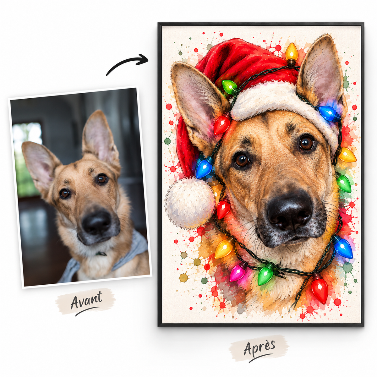 Portrait Animal Personnalisé Noël – Chien, Chat & Autres Animaux | Poster Festif
