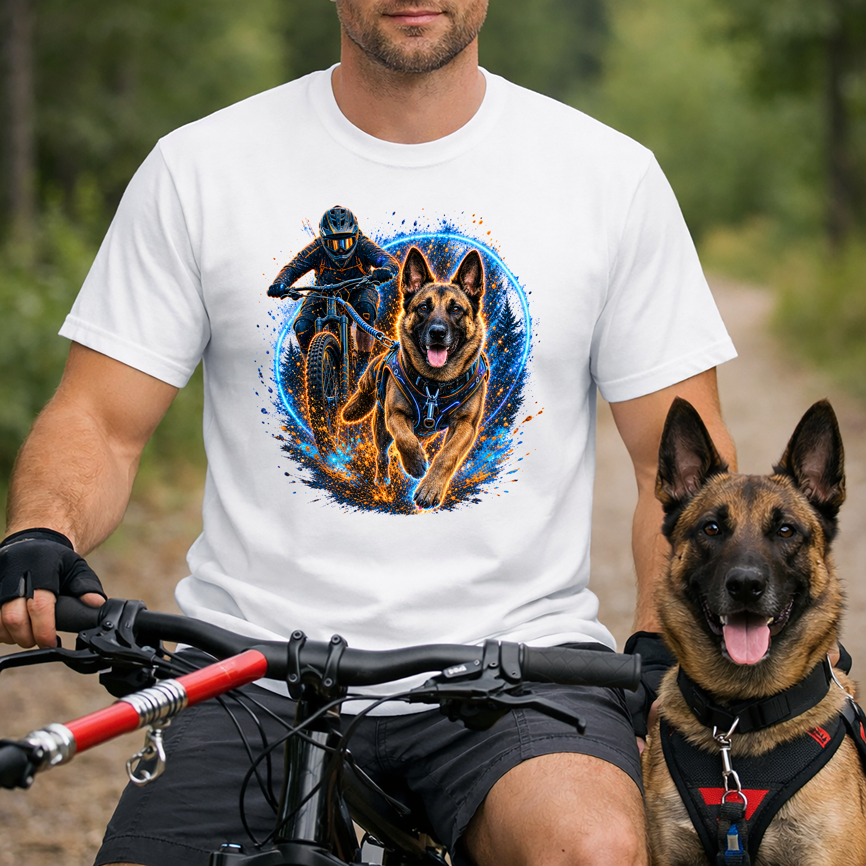 T-shirt Cani VTT Personnalisé avec Chien – T-shirt Unisexe 100% Coton – Cadeau Sport Canin