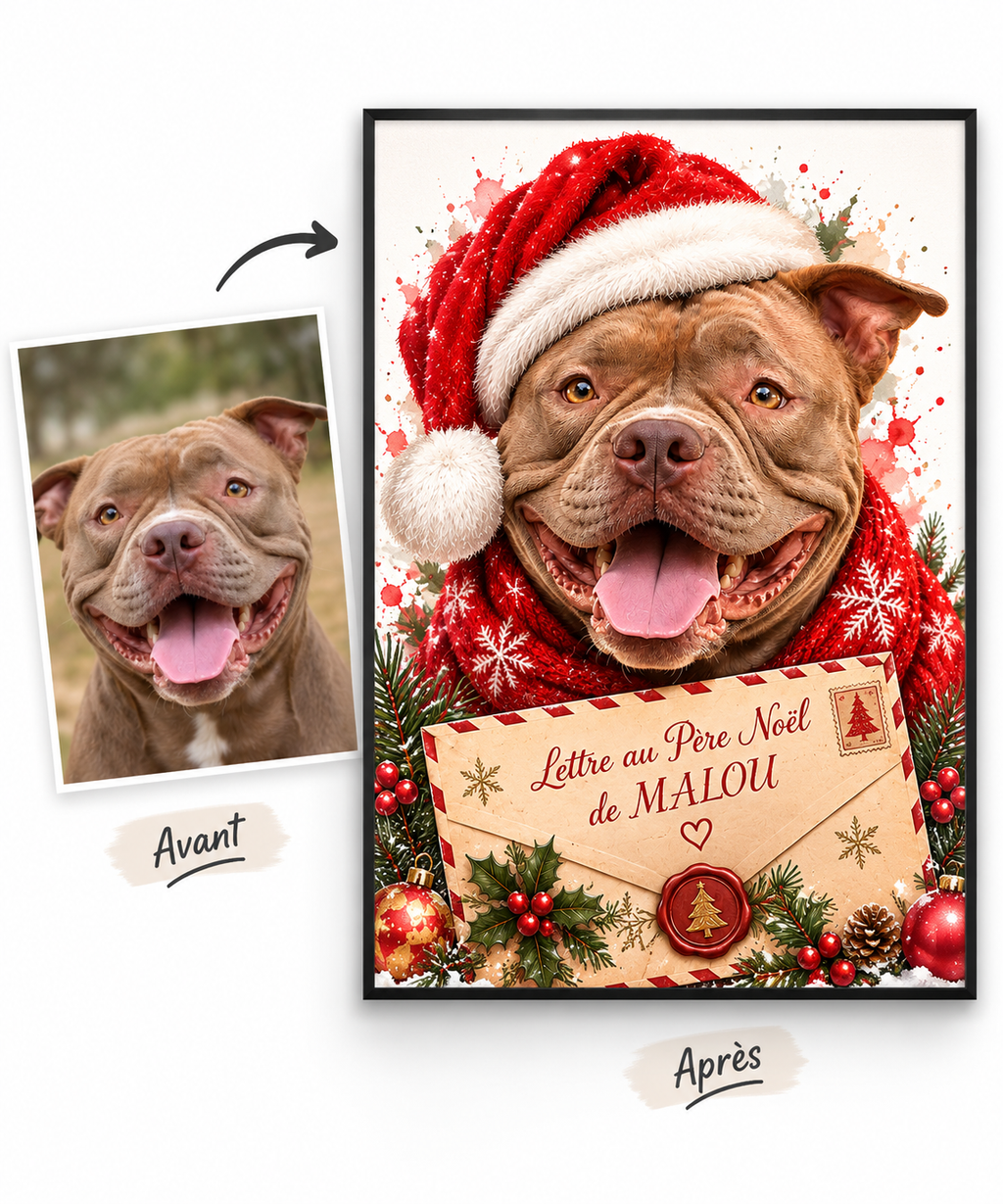 Portrait Animal Personnalisé Noël avec Prénom – Lettre au Père Noël | Chien, Chat & Autres Animaux