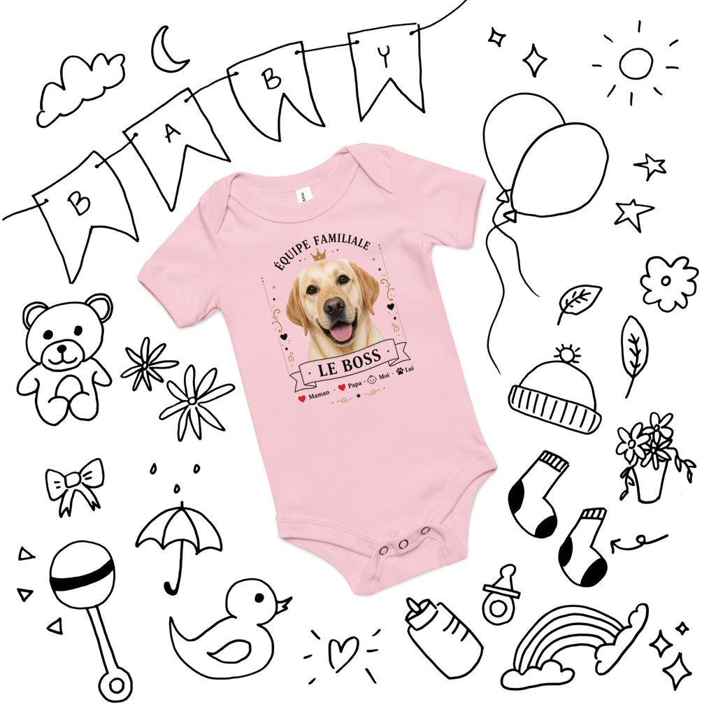 Body bébé personnalisé – Équipe familiale | Le Boss – Avec la photo de votre animal