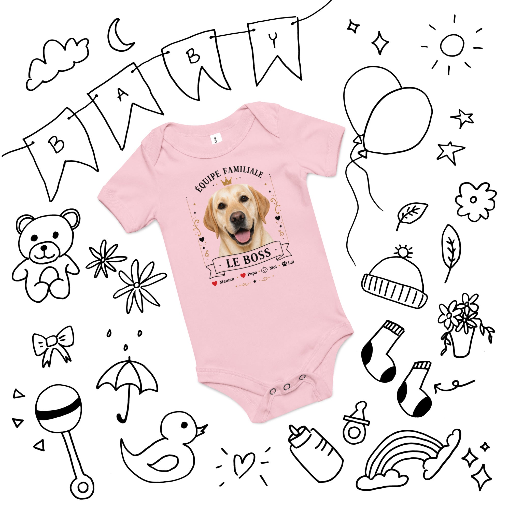 Body bébé personnalisé – Équipe familiale | Le Boss – Avec la photo de votre animal