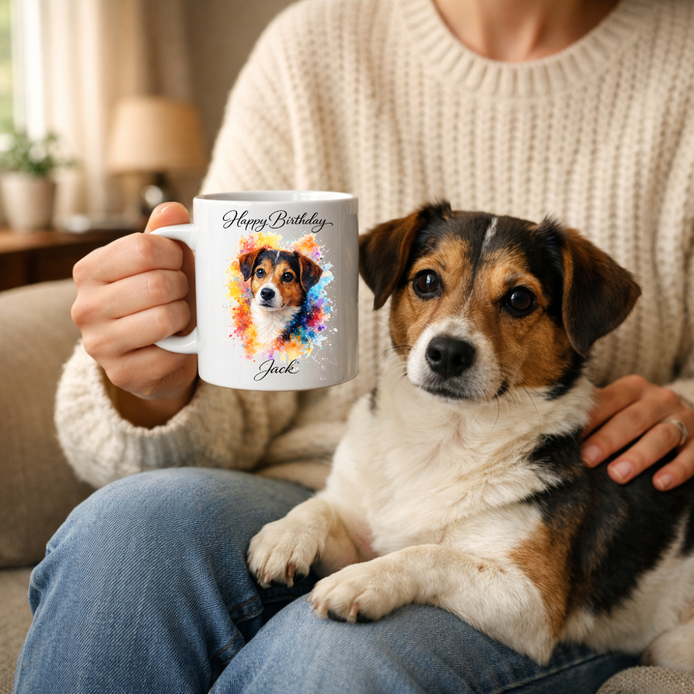 Mug Personnalisé Happy Birthday Animal – Cadeau Chien Chat avec Prénom