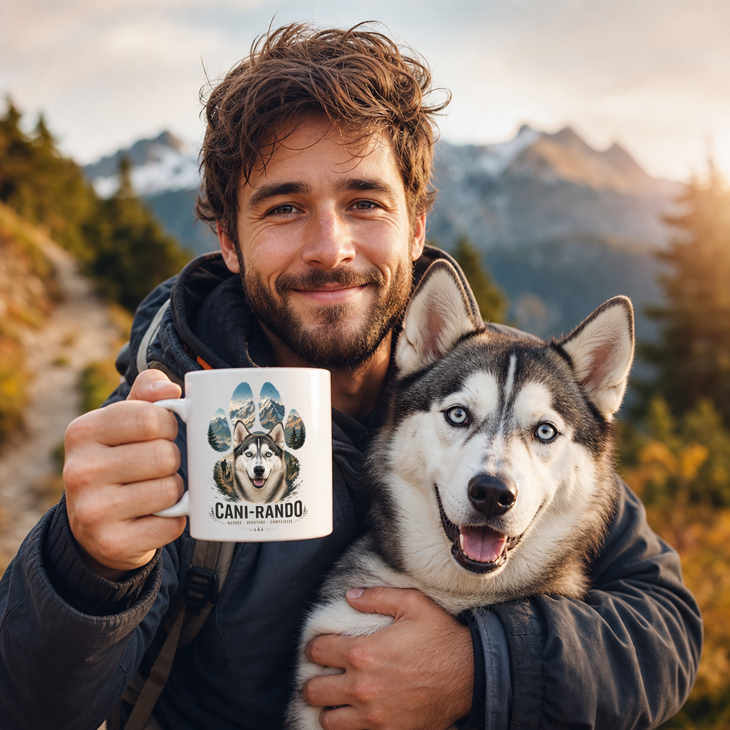 Mug Personnalisé Cani-Rando avec Votre Chien – Mug 11 OZ – Cadeau Amoureux de la Randonnée et des Chiens