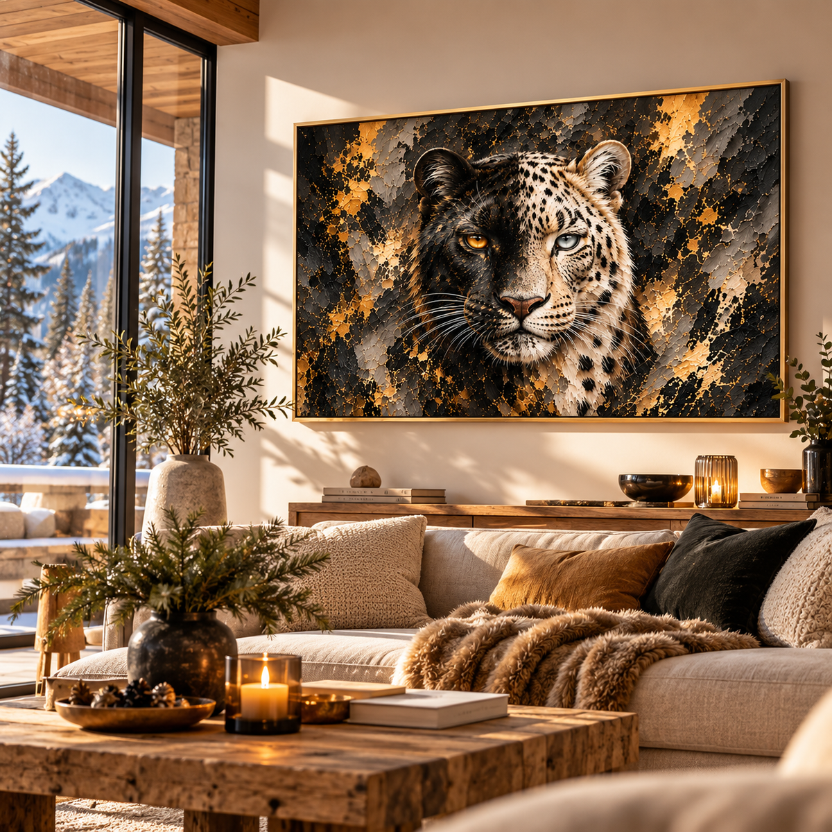 Âmes Sauvages – Poster Panthère Noire et Léopard des Neiges | Collection Wild Luxury