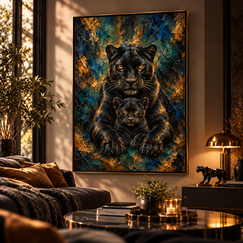 L'Instinct de Protéger – Poster Panthère Noire et Bébé Premium | Collection Wild Luxury