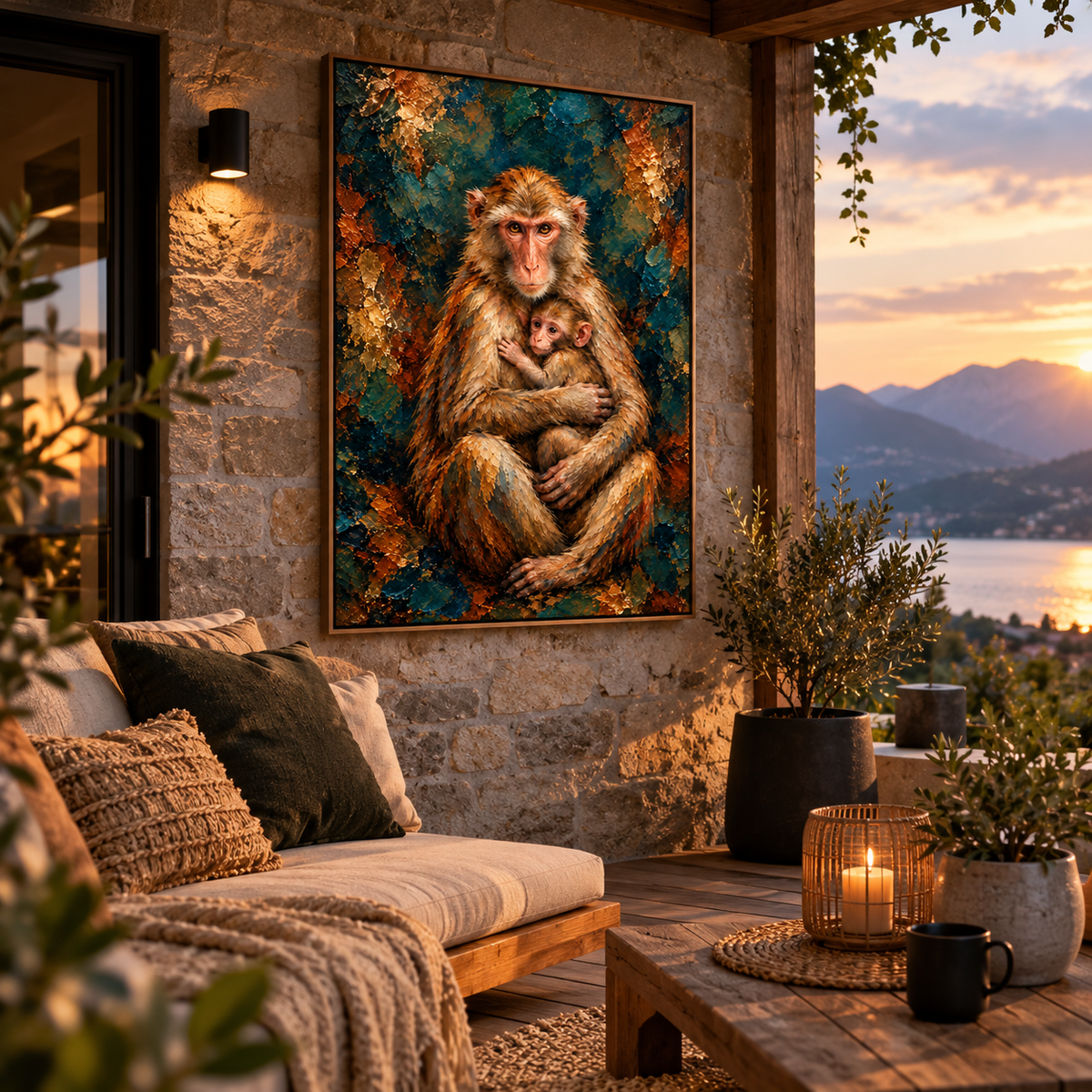 Étreinte Sauvage – Poster Singe Maman & Bébé Premium | Collection Wild Luxury