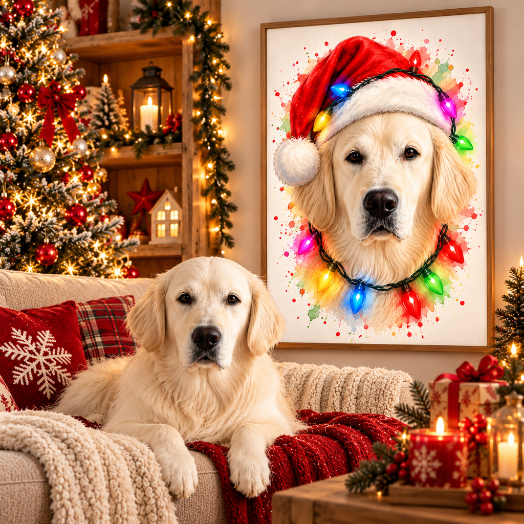 Portrait Animal Personnalisé Noël – Chien, Chat & Autres Animaux | Poster Festif