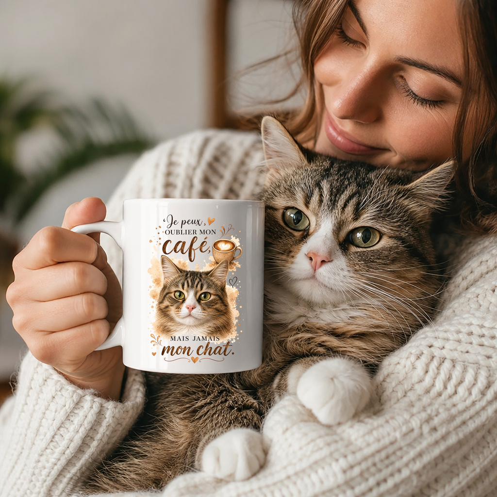 Mug Personnalisé Photo Chien ou Chat 11 oz – Cadeau Original pour Propriétaire d'Animaux – Mug Café Personnalisé