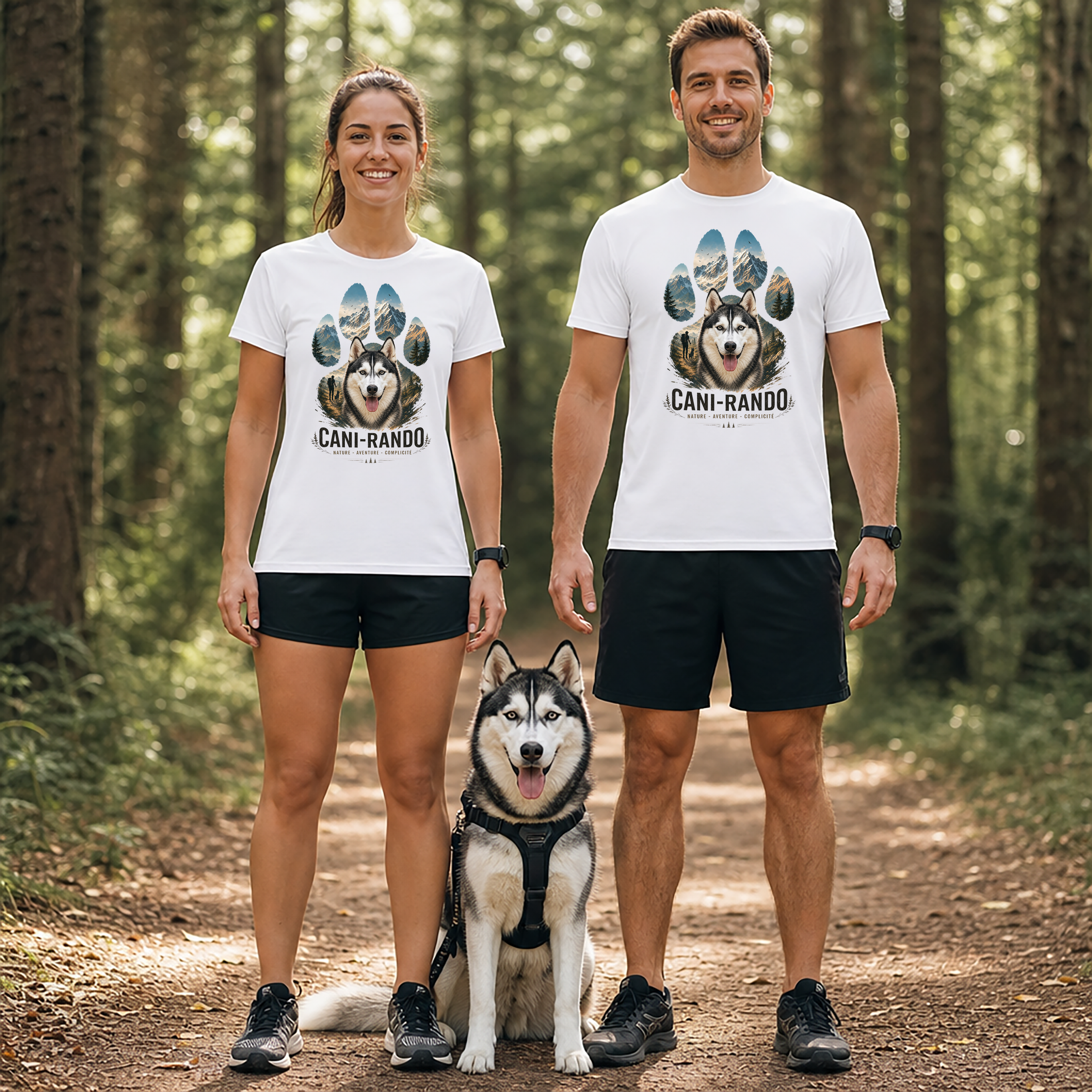 T-shirt Cani-Rando Personnalisé avec Votre Chien – T-shirt Unisexe – Design Nature & Montagne