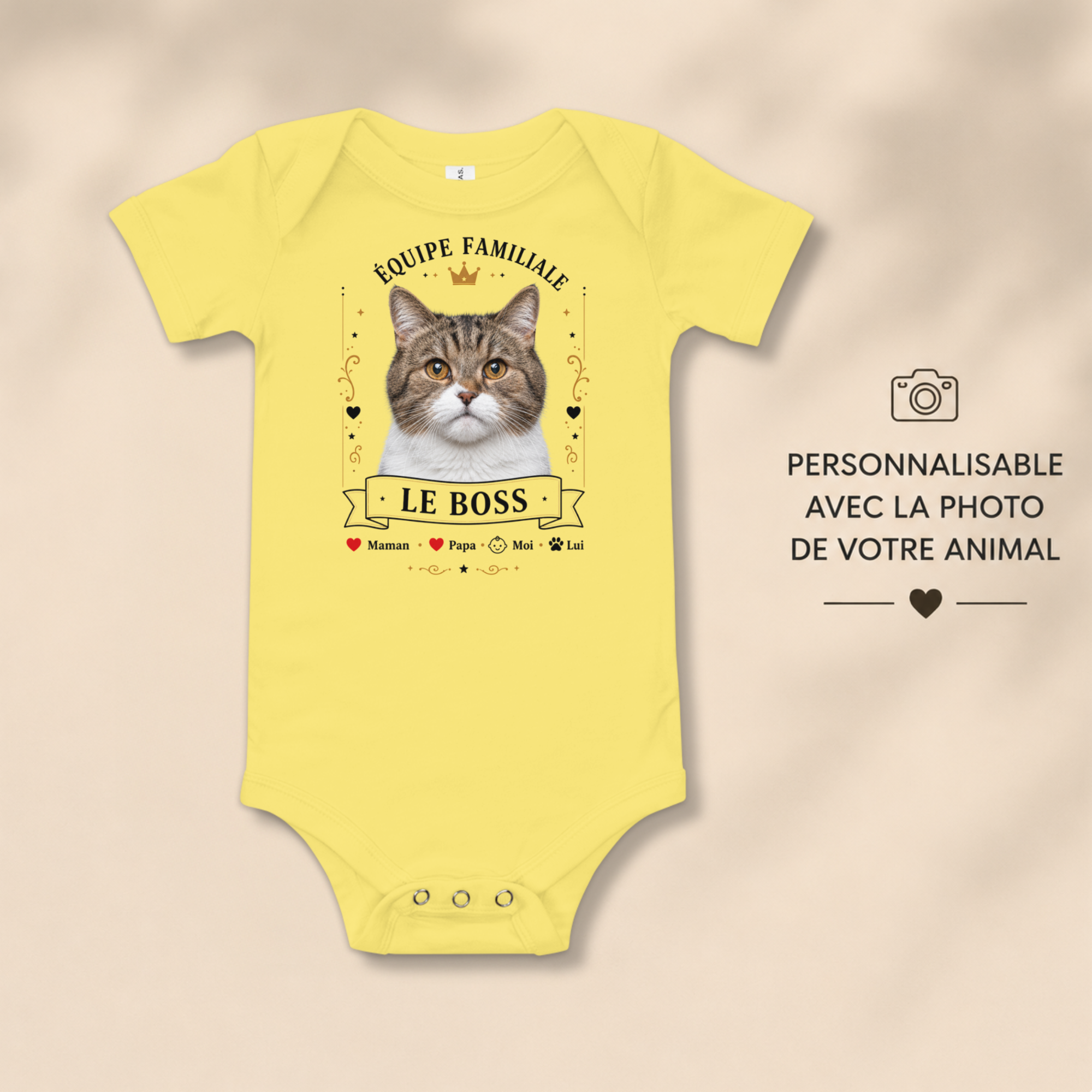 Body bébé personnalisé – Équipe familiale | Le Boss – Avec la photo de votre animal