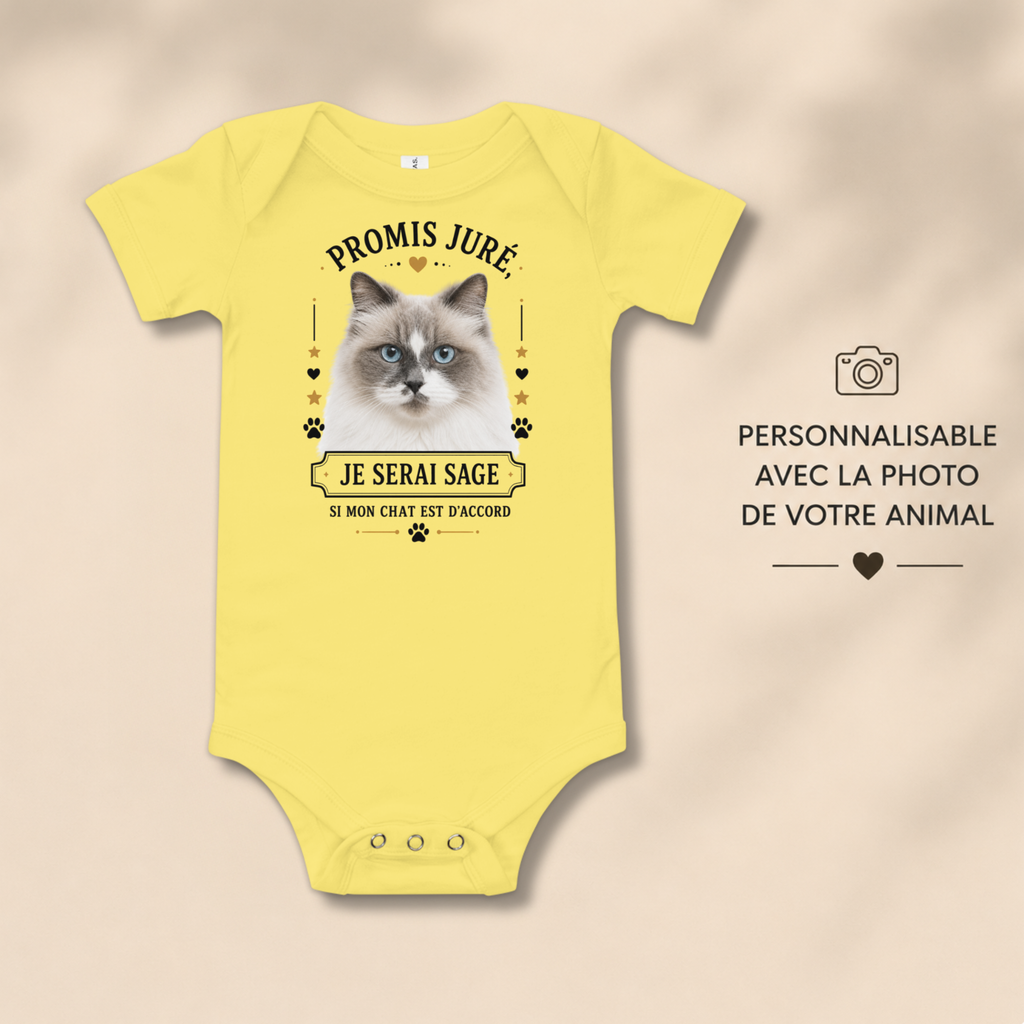 Body bébé personnalisé – Promis juré, je serai sage si mon animal est d'accord | Cadeau naissance original