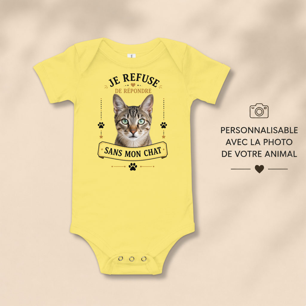 Body bébé personnalisé – Je refuse de répondre sans mon animal | Cadeau naissance drôle