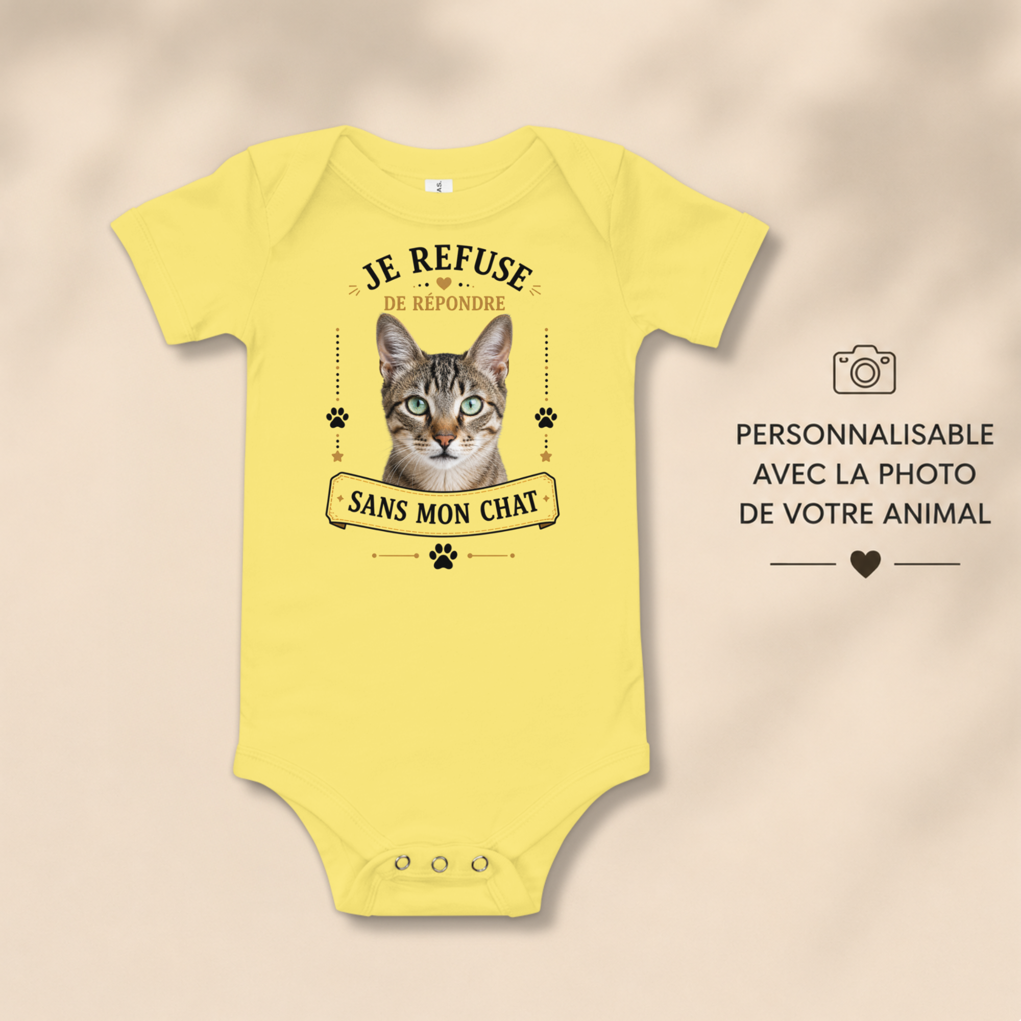 Body bébé personnalisé – Je refuse de répondre sans mon animal | Cadeau naissance drôle