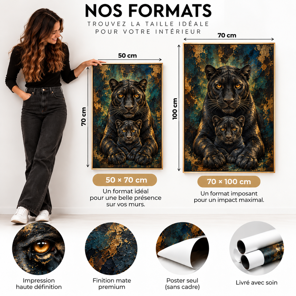 L'Instinct de Protéger – Poster Panthère Noire et Bébé Premium | Collection Wild Luxury