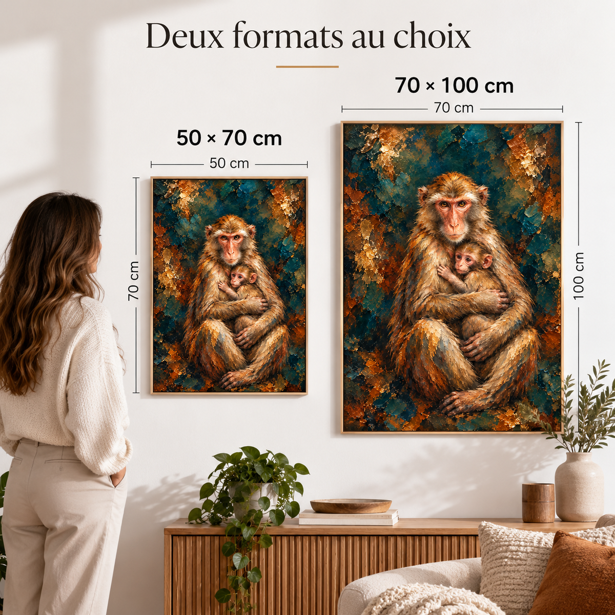 Étreinte Sauvage – Poster Singe Maman & Bébé Premium | Collection Wild Luxury
