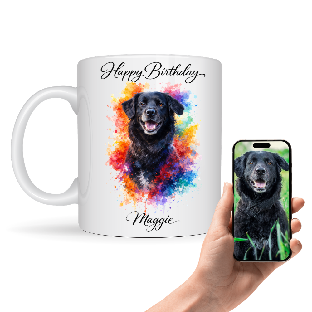 Mug Personnalisé Happy Birthday Animal – Cadeau Chien Chat avec Prénom