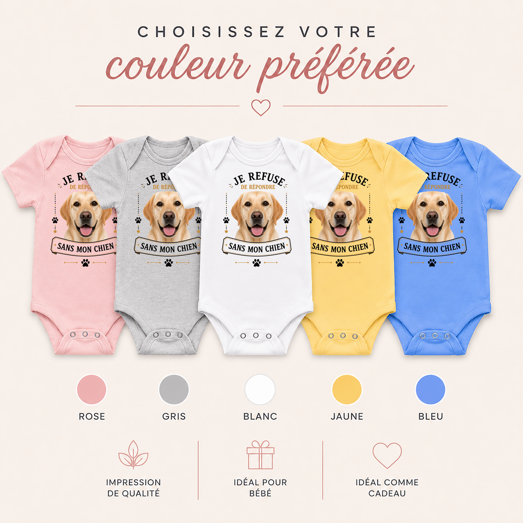 Body bébé personnalisé – Je refuse de répondre sans mon animal | Cadeau naissance drôle