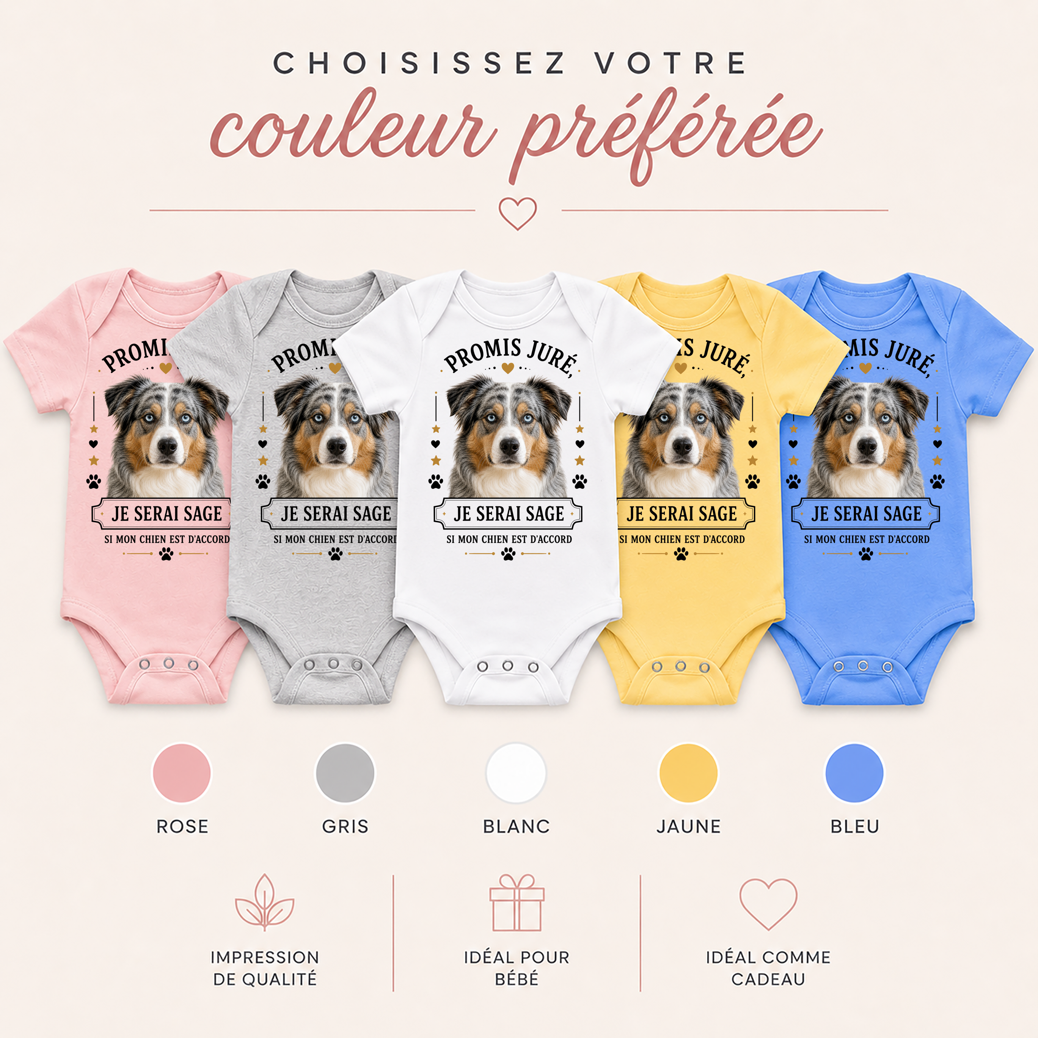 Body bébé personnalisé – Promis juré, je serai sage si mon animal est d'accord | Cadeau naissance original