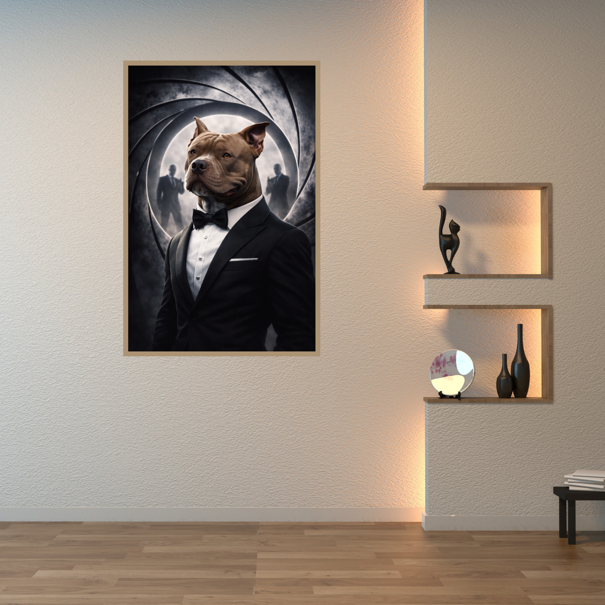 Portrait Animal Personnalisé Costume Élégant – Poster Premium Chien ou Chat Style Agent Secret