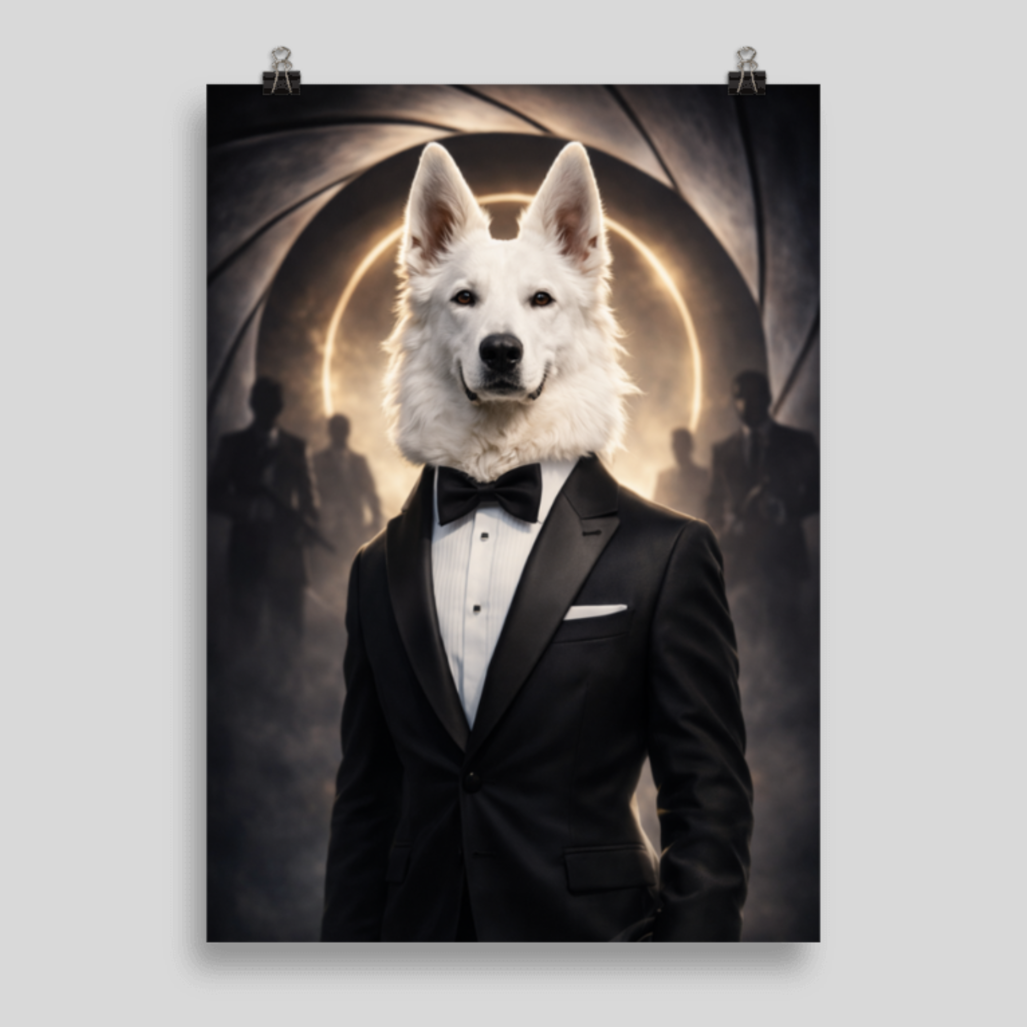 Portrait Animal Personnalisé Costume Élégant – Poster Premium Chien ou Chat Style Agent Secret
