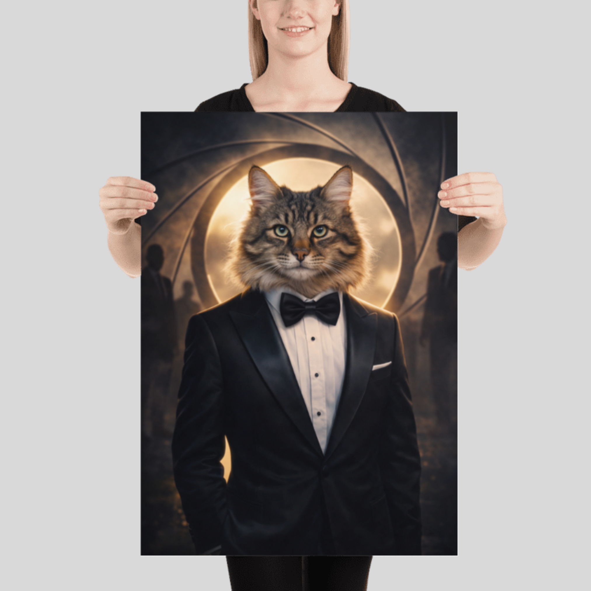 Portrait Animal Personnalisé Costume Élégant – Poster Premium Chien ou Chat Style Agent Secret