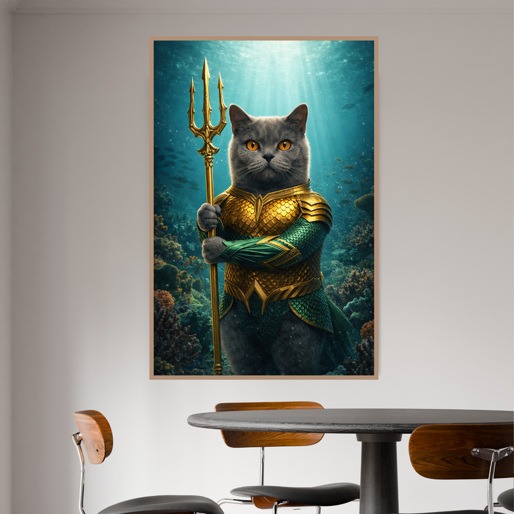 Poster Animal Personnalisé Héros Fantastique – Portrait Épique Chien ou Chat Style Roi des Océans