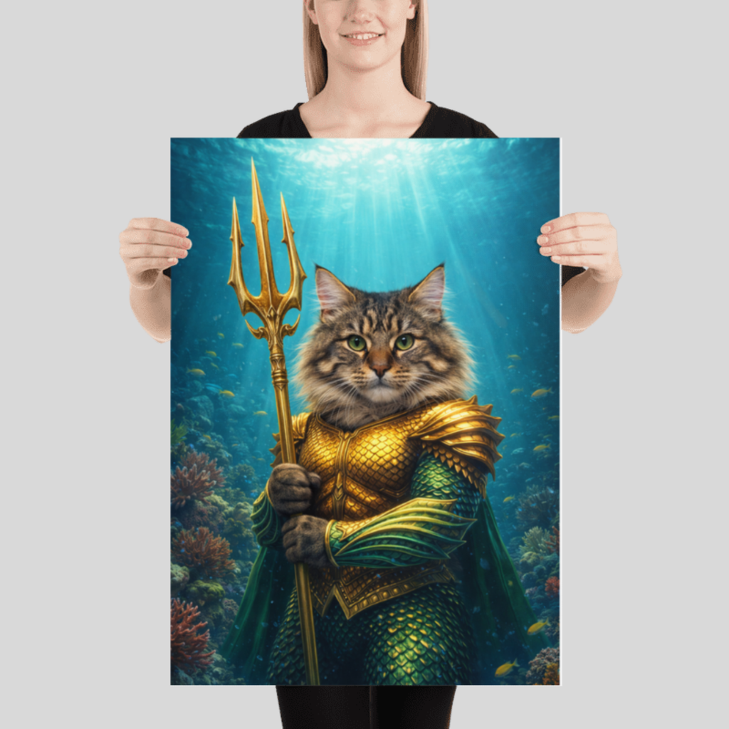 Poster Animal Personnalisé Héros Fantastique – Portrait Épique Chien ou Chat Style Roi des Océans