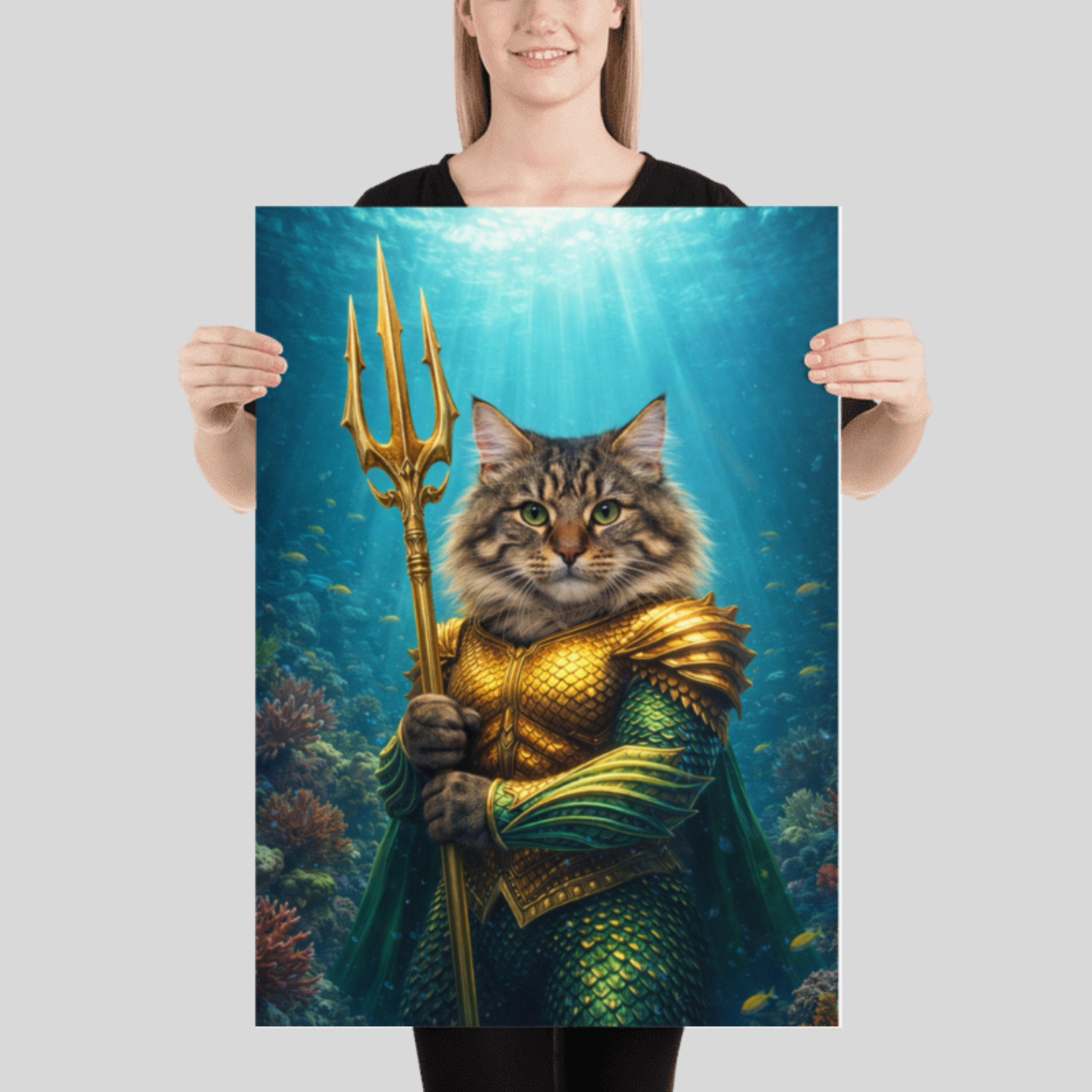 Poster Animal Personnalisé Héros Fantastique – Portrait Épique Chien ou Chat Style Roi des Océans