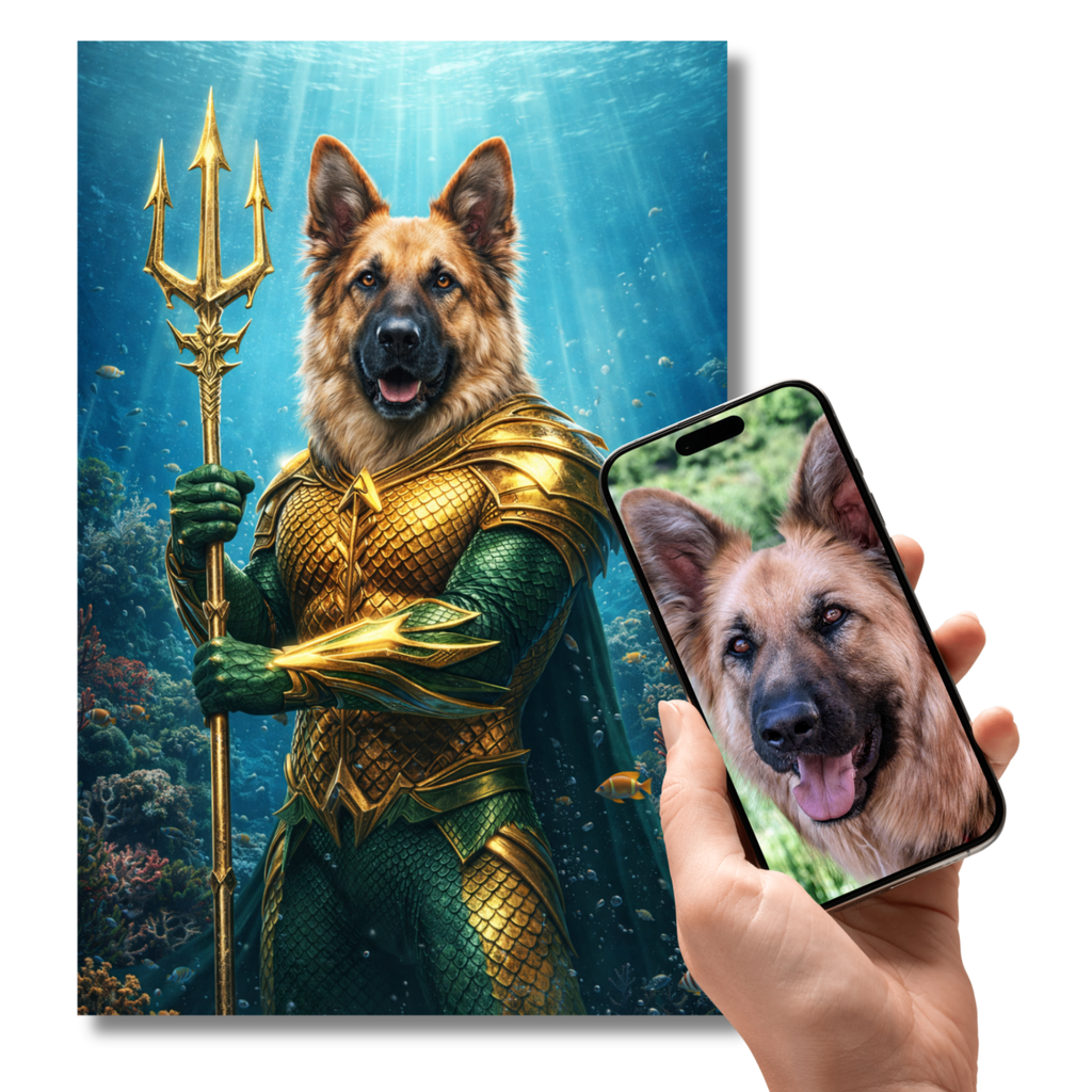 Poster Animal Personnalisé Héros Fantastique – Portrait Épique Chien ou Chat Style Roi des Océans