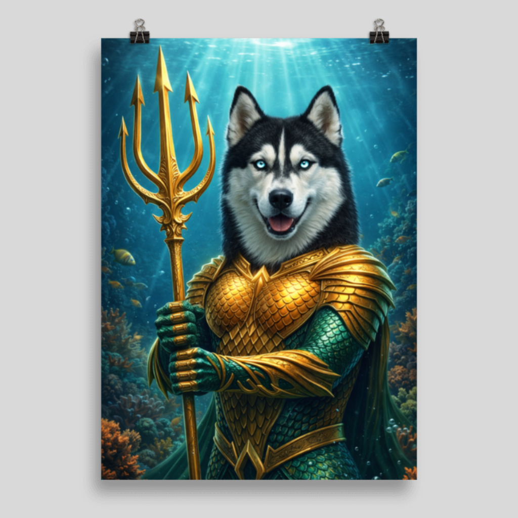 Poster Animal Personnalisé Héros Fantastique – Portrait Épique Chien ou Chat Style Roi des Océans