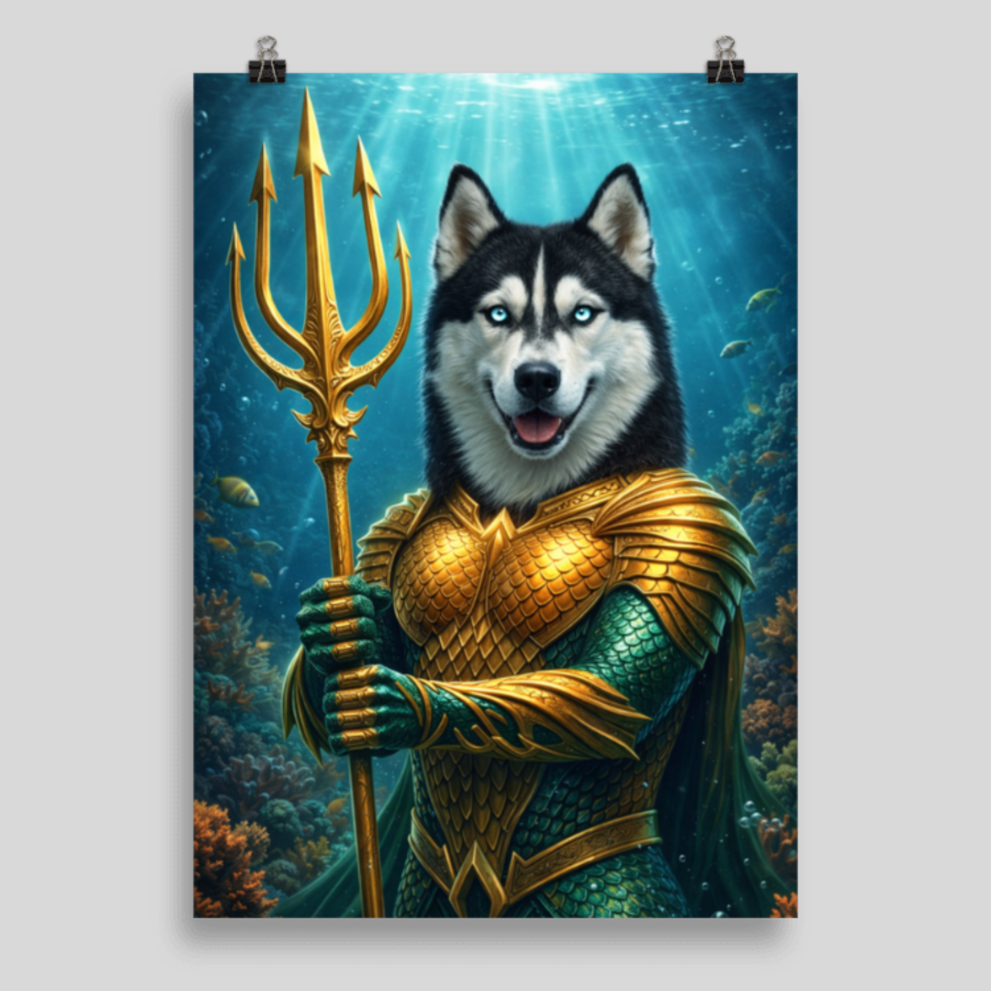 Poster Animal Personnalisé Héros Fantastique – Portrait Épique Chien ou Chat Style Roi des Océans