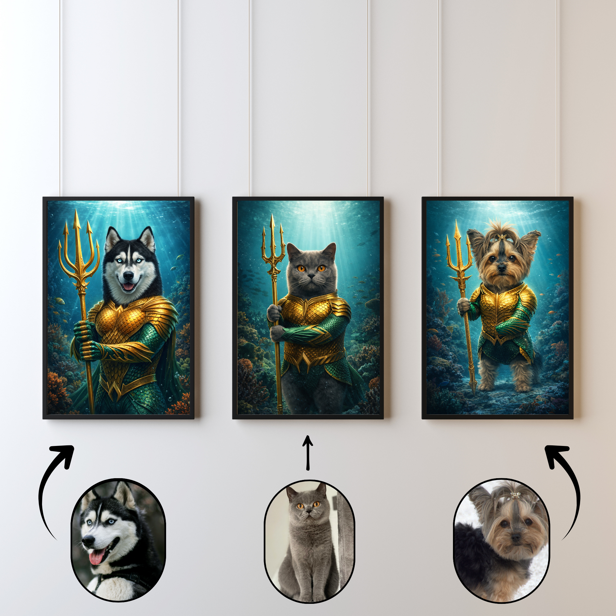 Poster Animal Personnalisé Héros Fantastique – Portrait Épique Chien ou Chat Style Roi des Océans