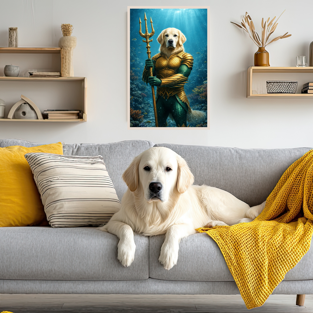Poster Animal Personnalisé Héros Fantastique – Portrait Épique Chien ou Chat Style Roi des Océans
