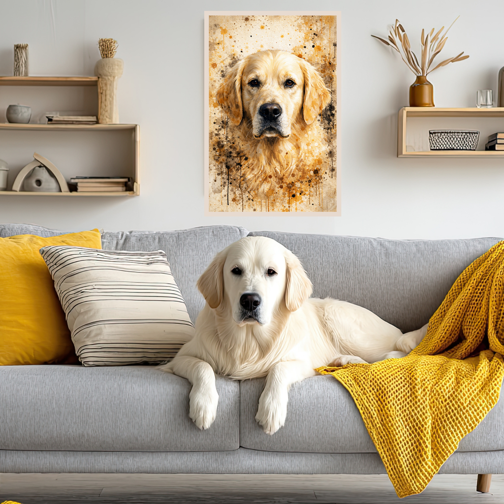 Portrait Animal Personnalisé Naturel – Poster Artistique Chien ou Chat Style Peinture Beige Élégante