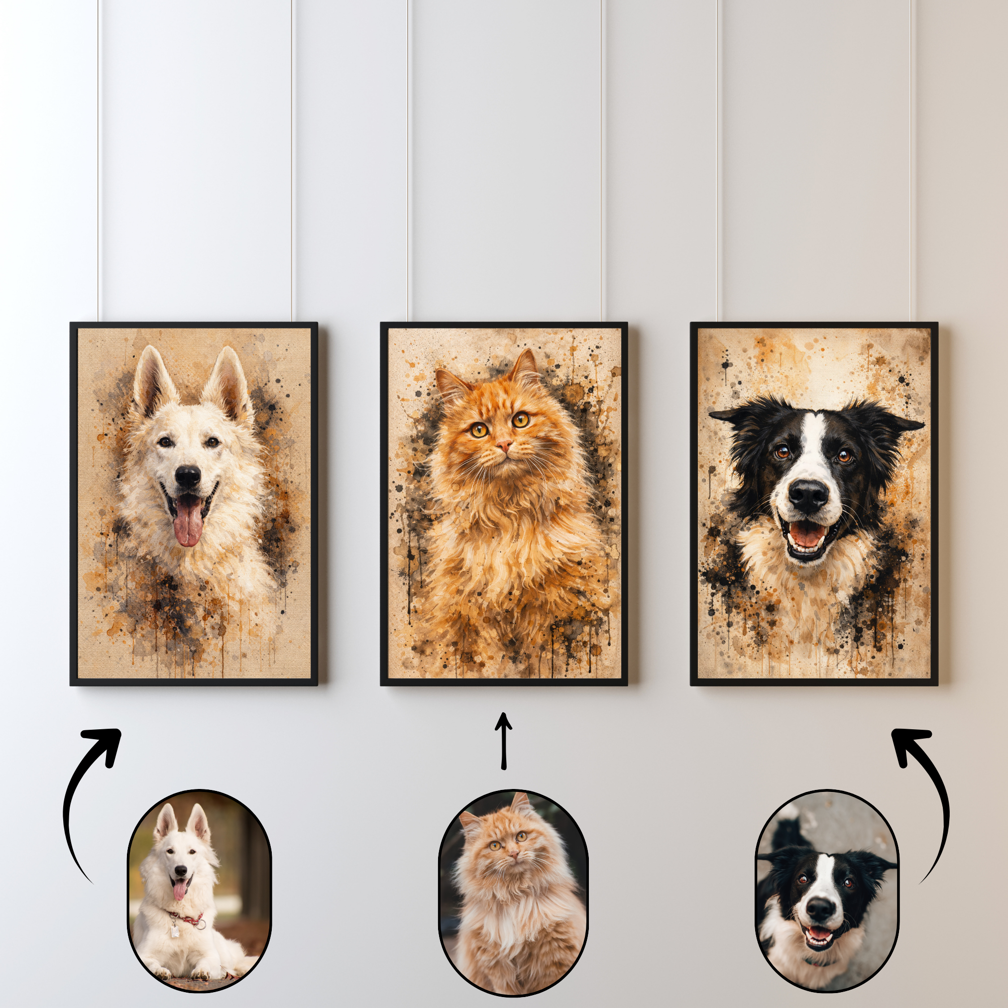 Portrait Animal Personnalisé Naturel – Poster Artistique Chien ou Chat Style Peinture Beige Élégante