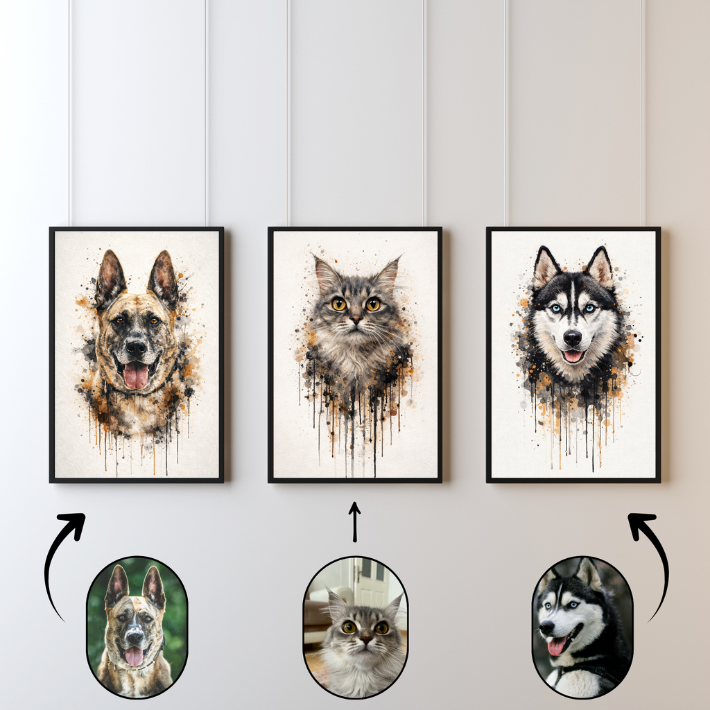 Portrait Animal Personnalisé Élégant – Poster Chien ou Chat Style Peinture Naturelle