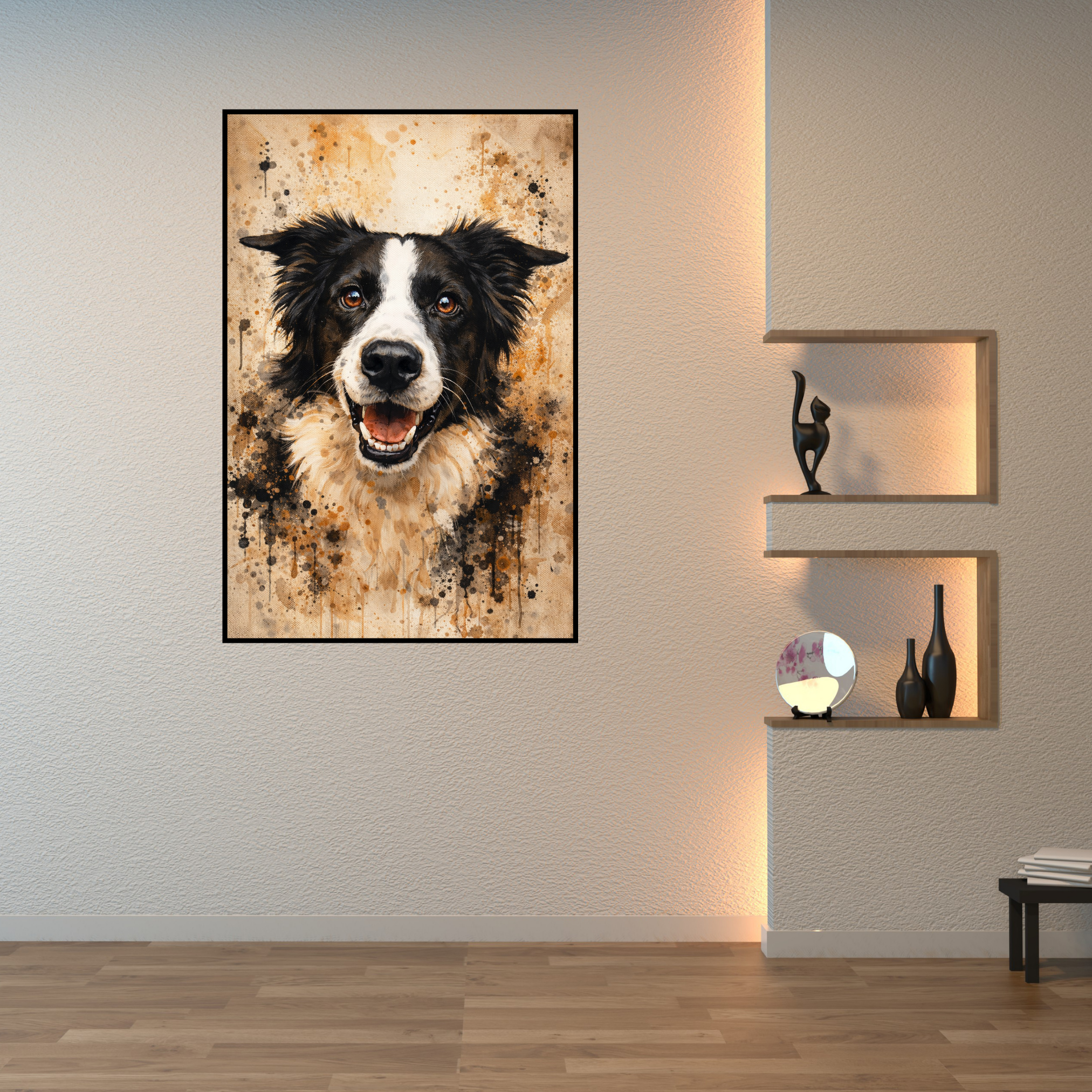 Portrait Animal Personnalisé Naturel – Poster Artistique Chien ou Chat Style Peinture Beige Élégante