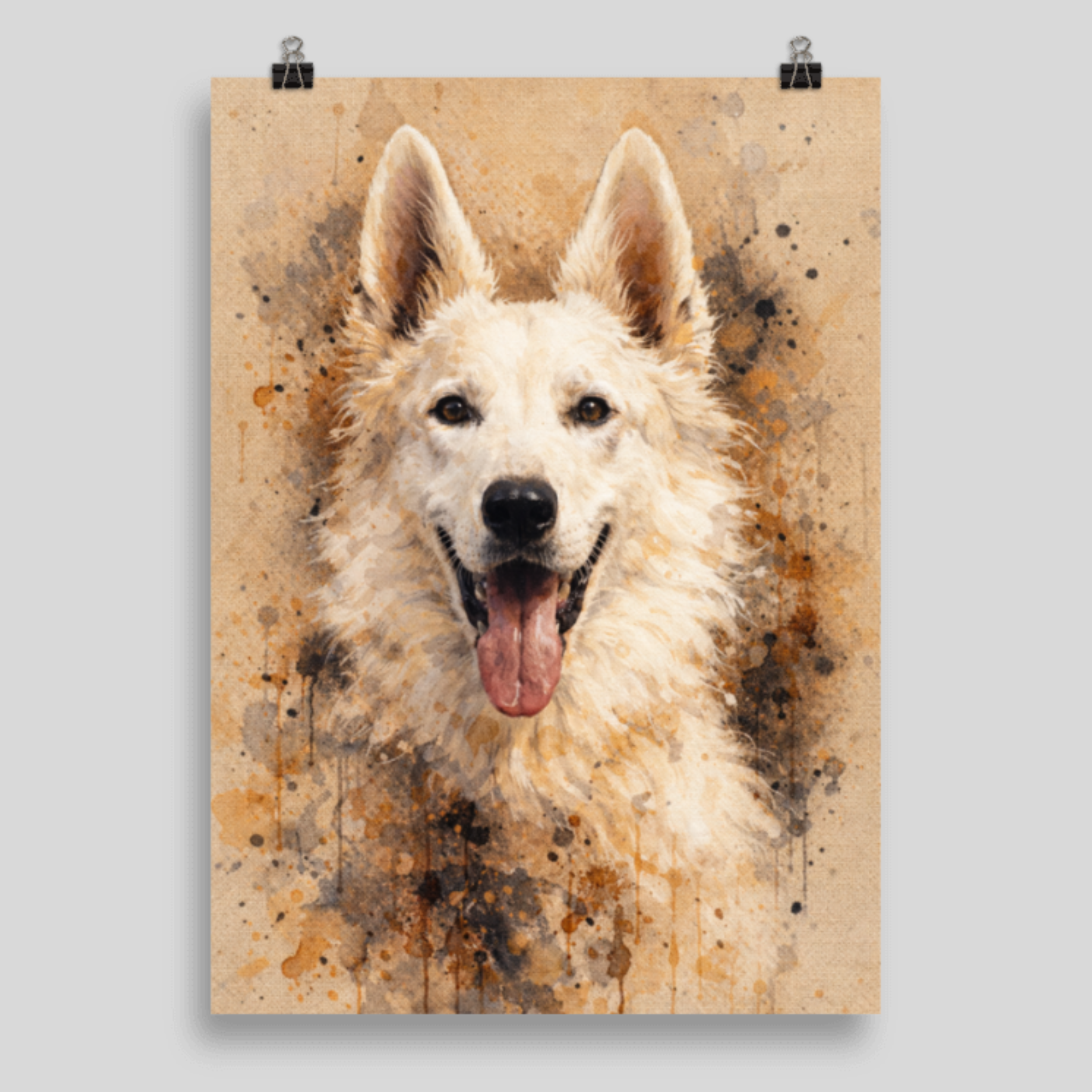 Portrait Animal Personnalisé Naturel – Poster Artistique Chien ou Chat Style Peinture Beige Élégante