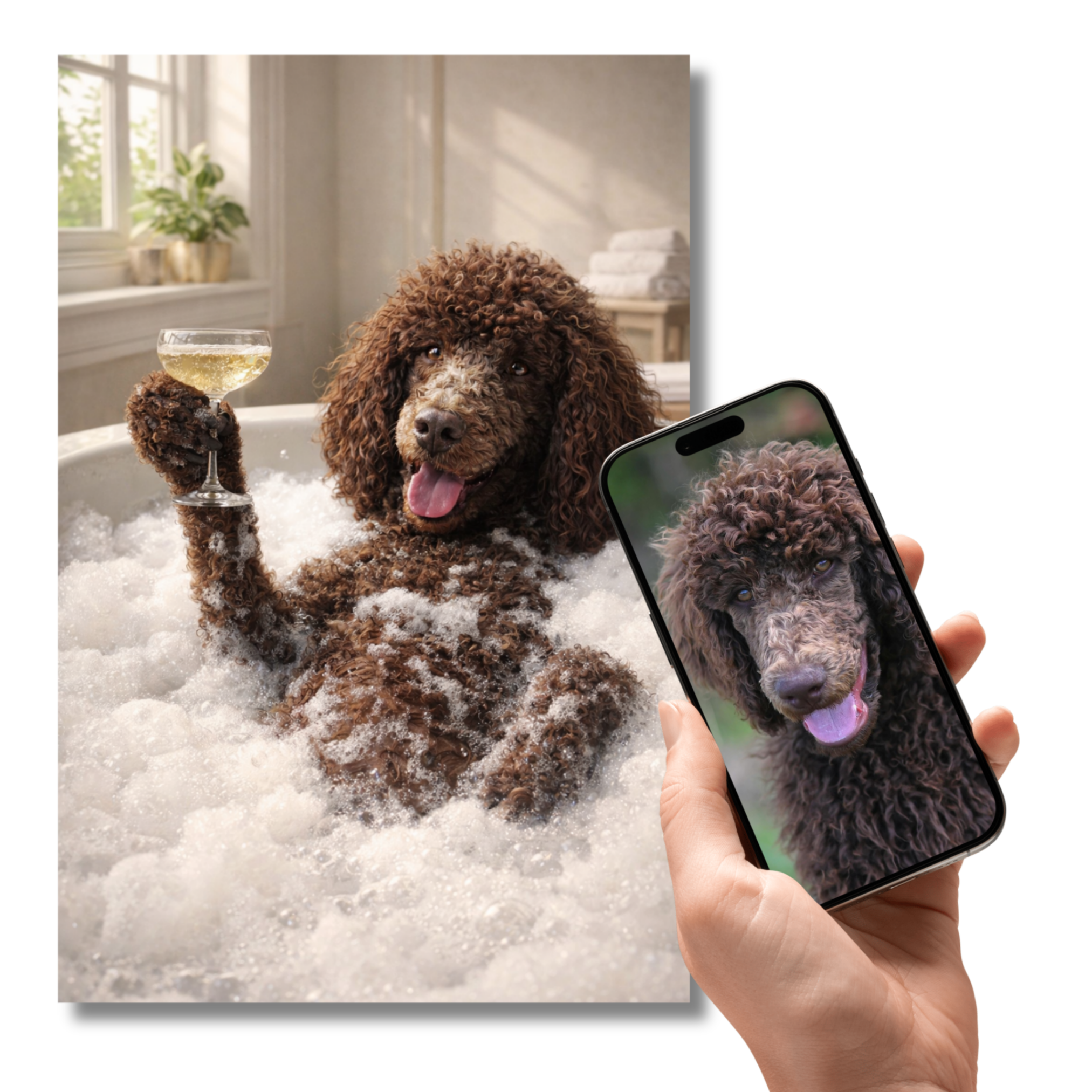 Portrait Animal Personnalisé Fun – Poster Chien ou Chat Relax dans son Bain