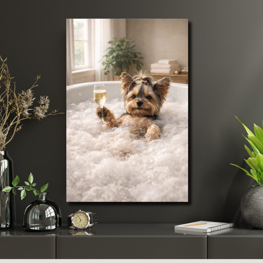 Portrait Animal Personnalisé Fun – Poster Chien ou Chat Relax dans son Bain