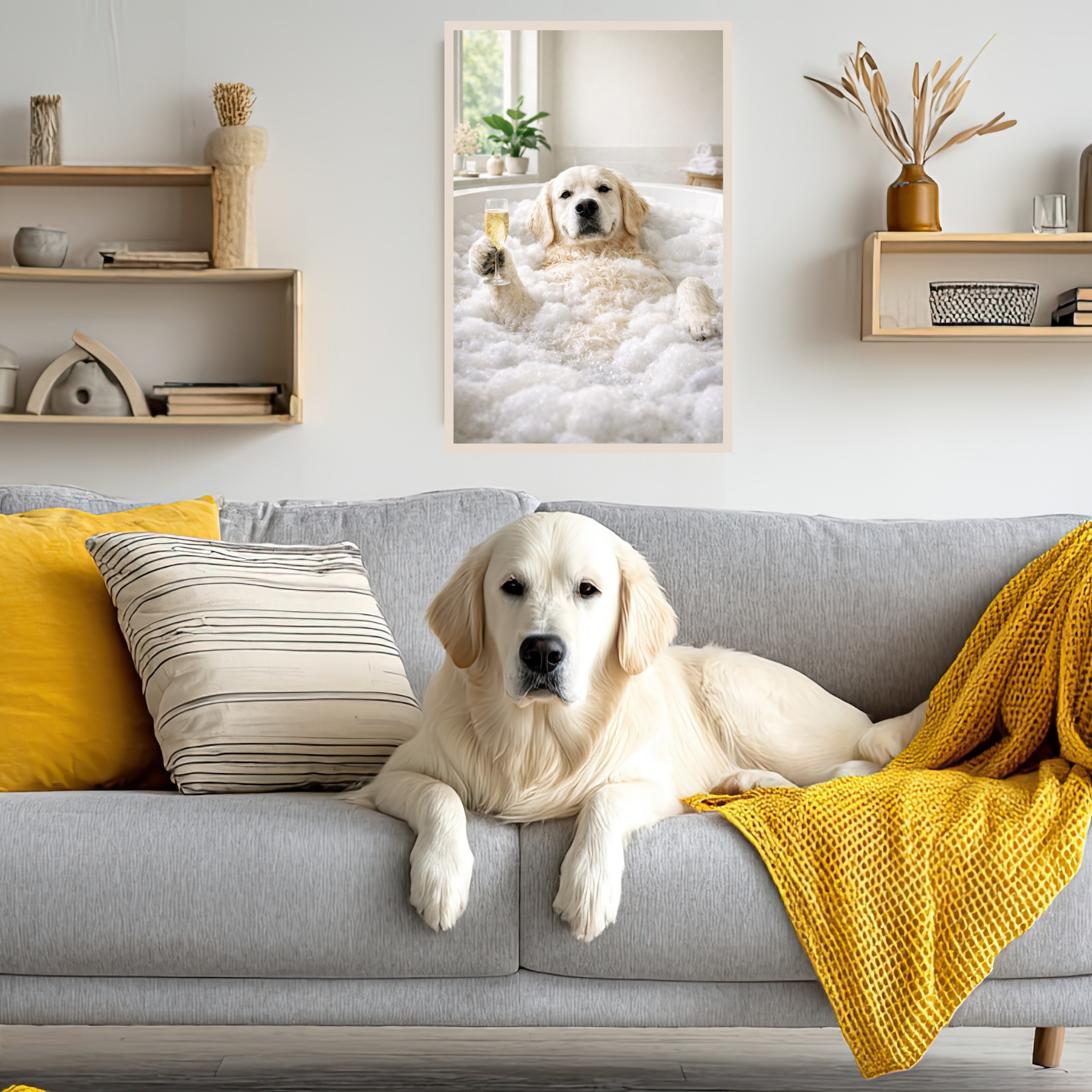 Portrait Animal Personnalisé Fun – Poster Chien ou Chat Relax dans son Bain