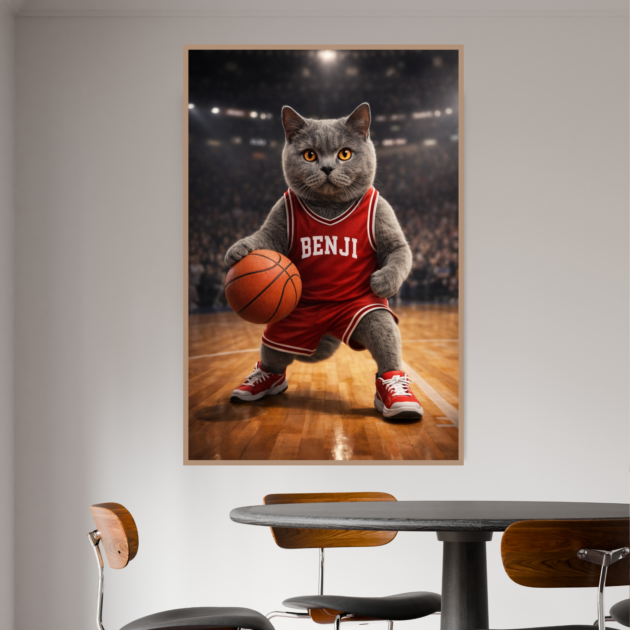 Portrait Animal Personnalisé Basketball – Poster Chien ou Chat Joueur avec Son Prénom