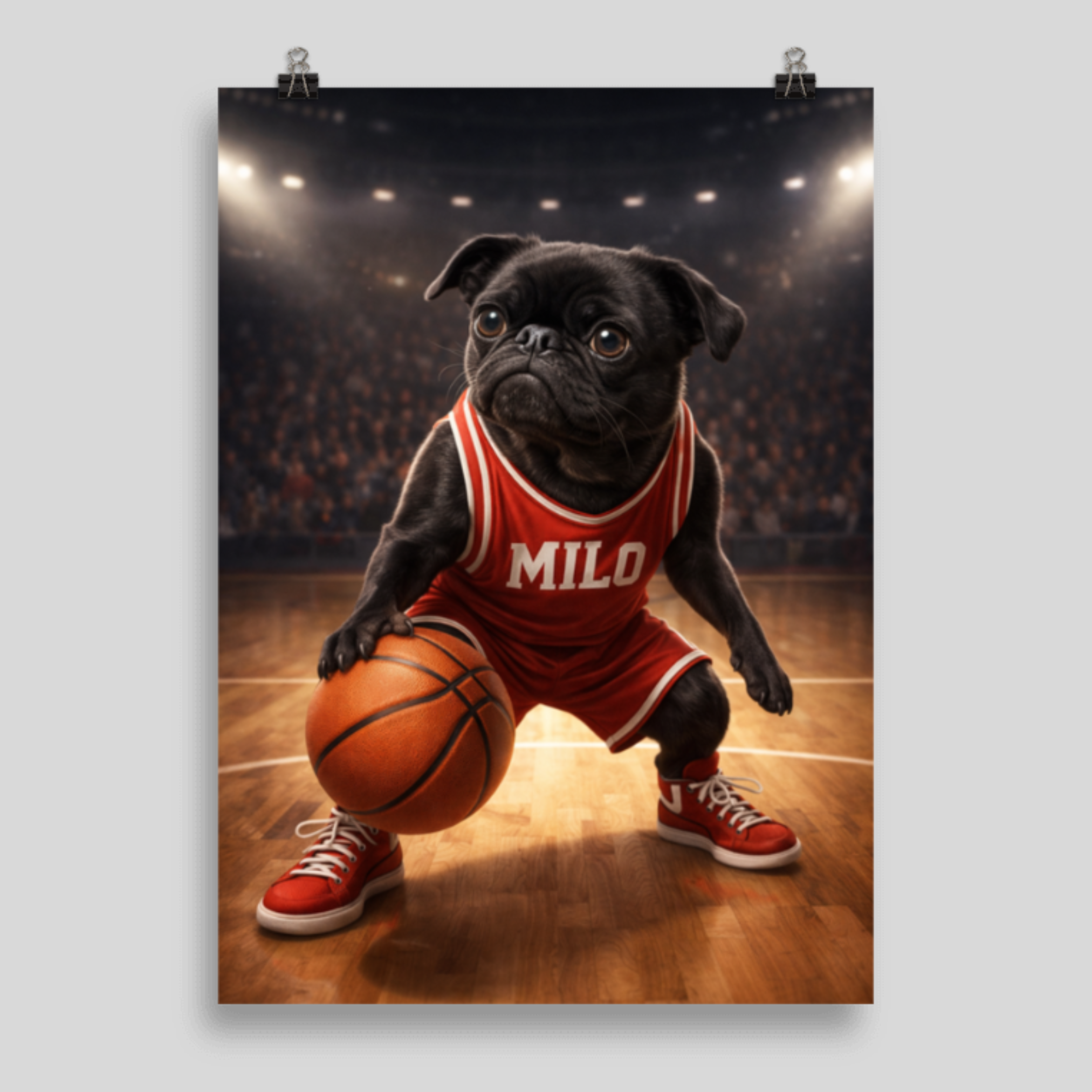 Portrait Animal Personnalisé Basketball – Poster Chien ou Chat Joueur avec Son Prénom