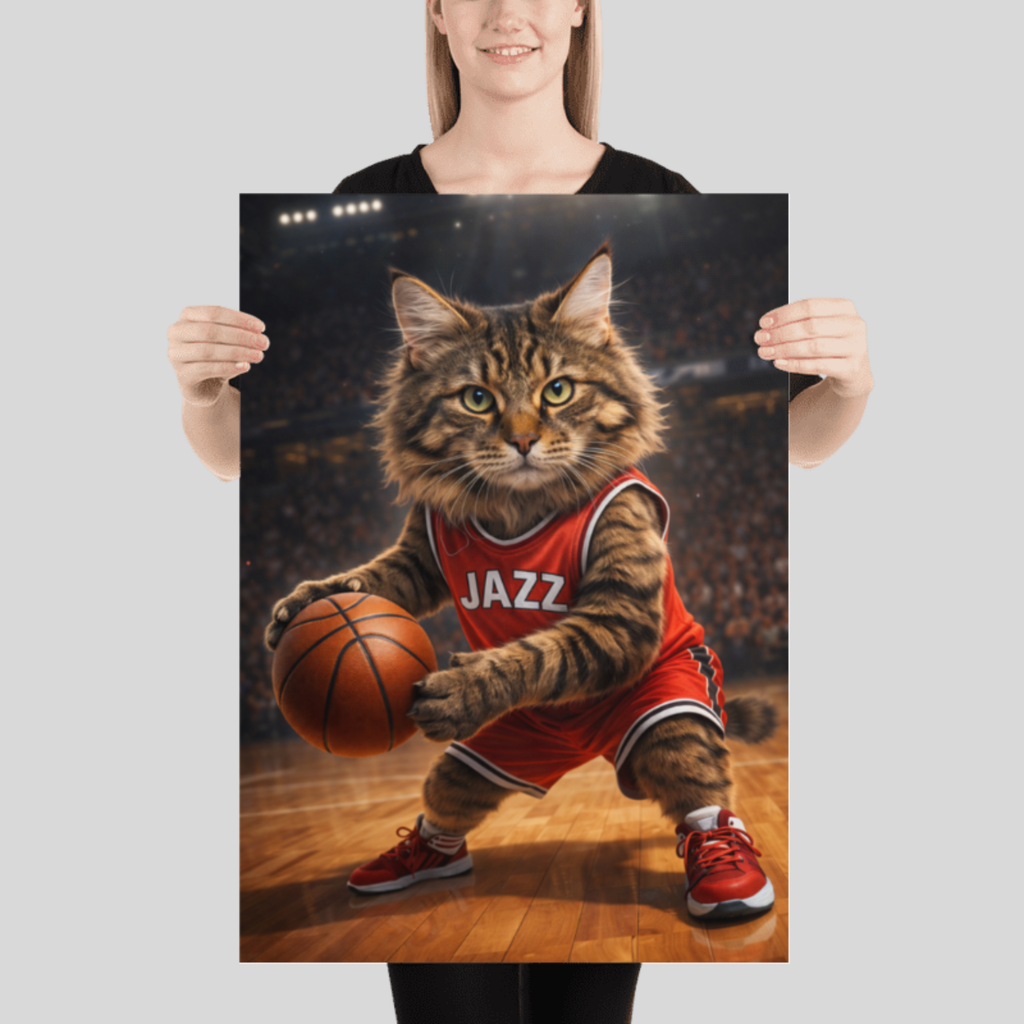 Portrait Animal Personnalisé Basketball – Poster Chien ou Chat Joueur avec Son Prénom