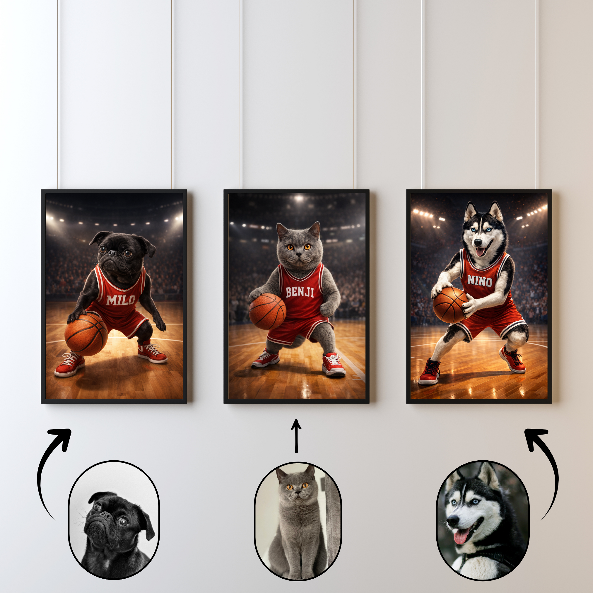 Portrait Animal Personnalisé Basketball – Poster Chien ou Chat Joueur avec Son Prénom