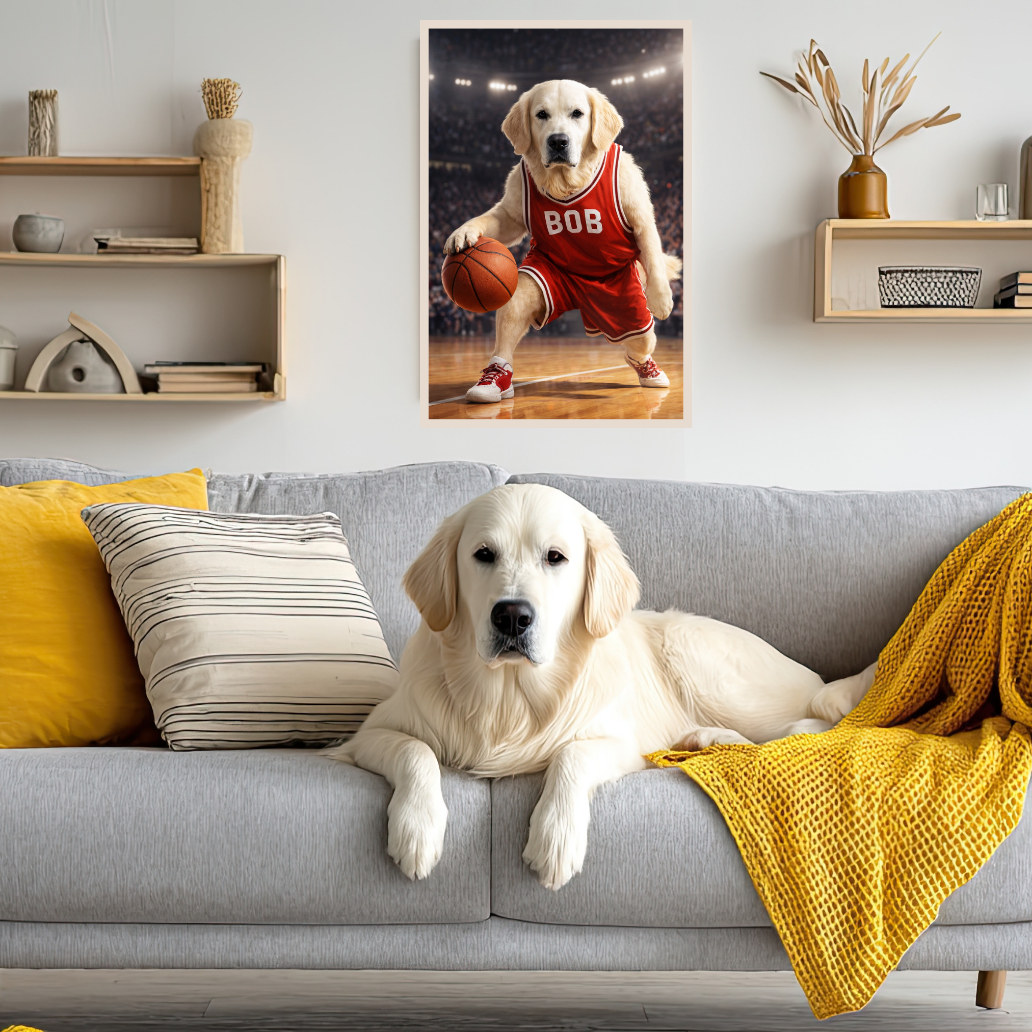Portrait Animal Personnalisé Basketball – Poster Chien ou Chat Joueur avec Son Prénom