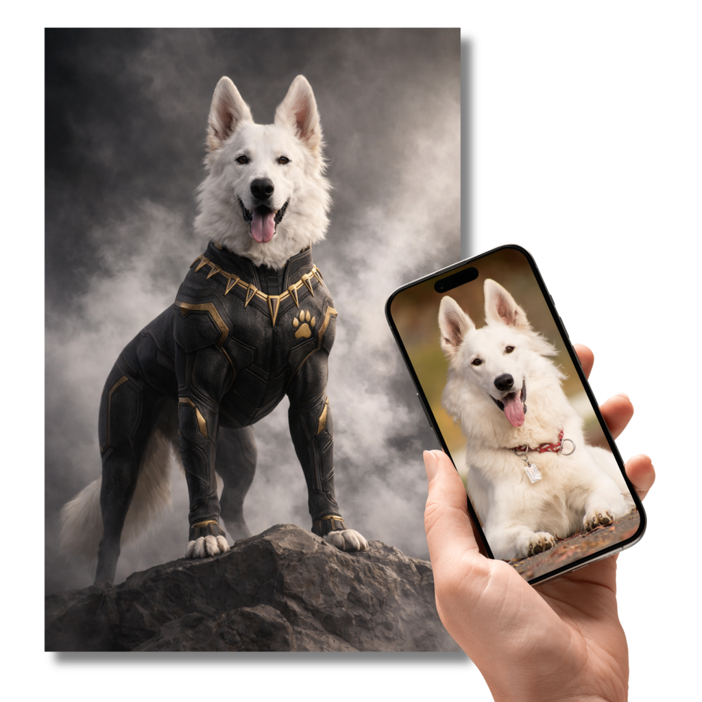 Portrait Animal Personnalisé Héros – Poster Chien ou Chat Style Guerrier Puissant