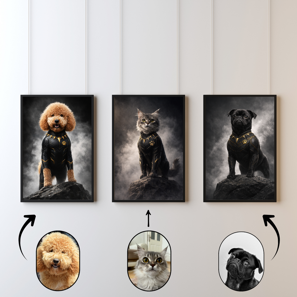 Portrait Animal Personnalisé Héros – Poster Chien ou Chat Style Guerrier Puissant
