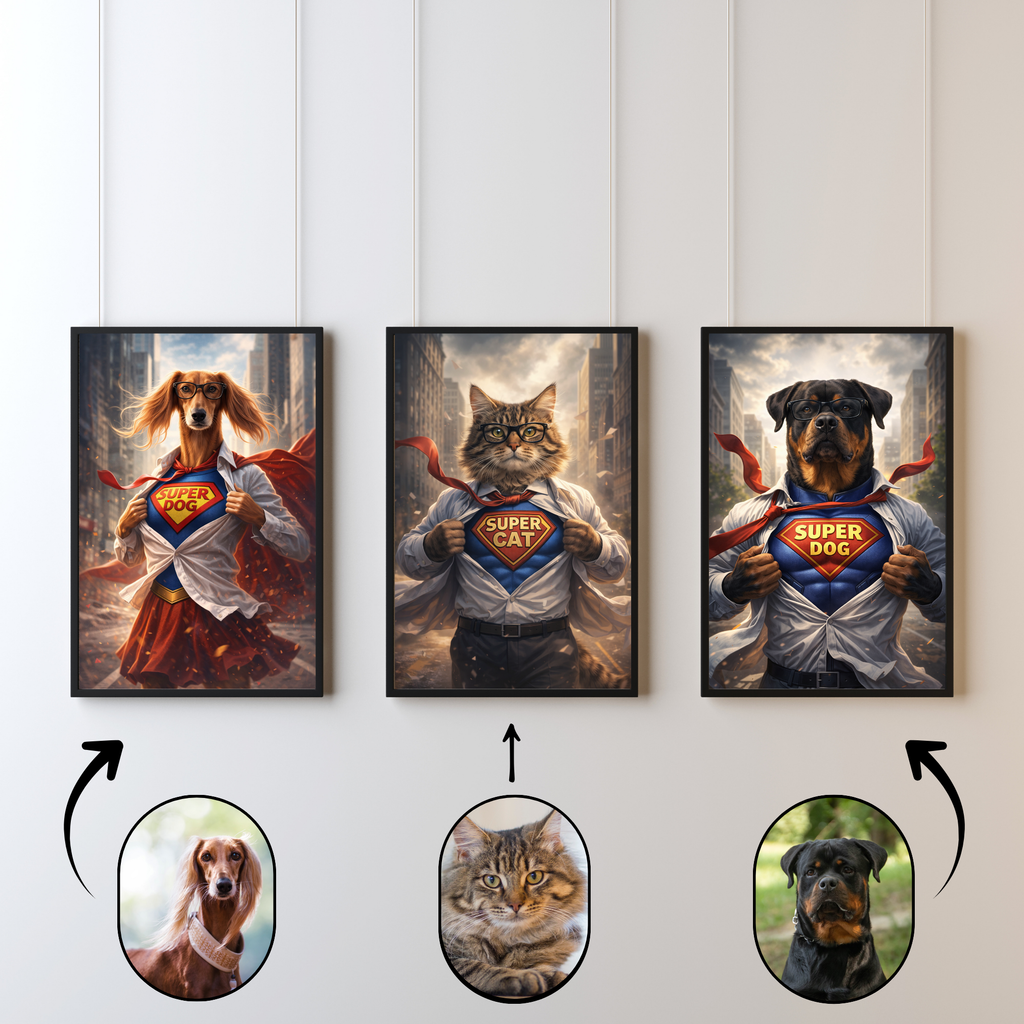 Portrait Animal Personnalisé Super-Héros – Poster Chien ou Chat Héros du Quotidien