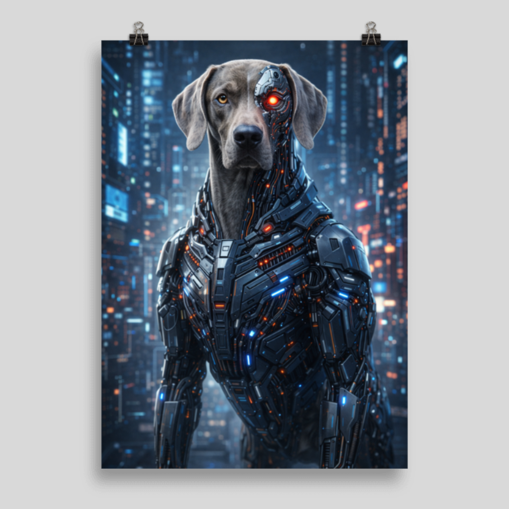 Portrait Animal Personnalisé Cyborg – Poster Chien ou Chat Futuriste Style Robot